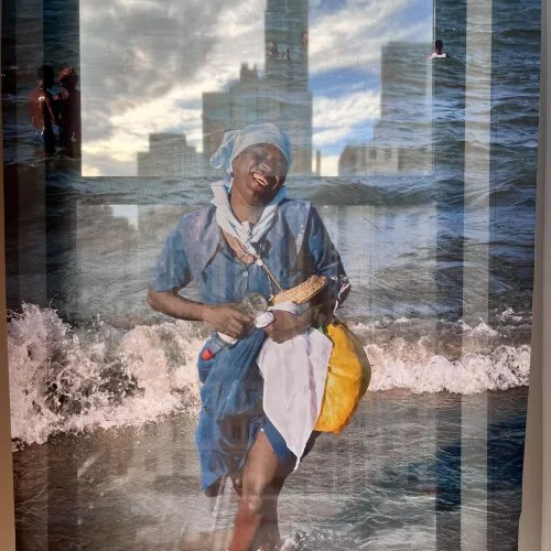 Fabric in front of a Nyc view