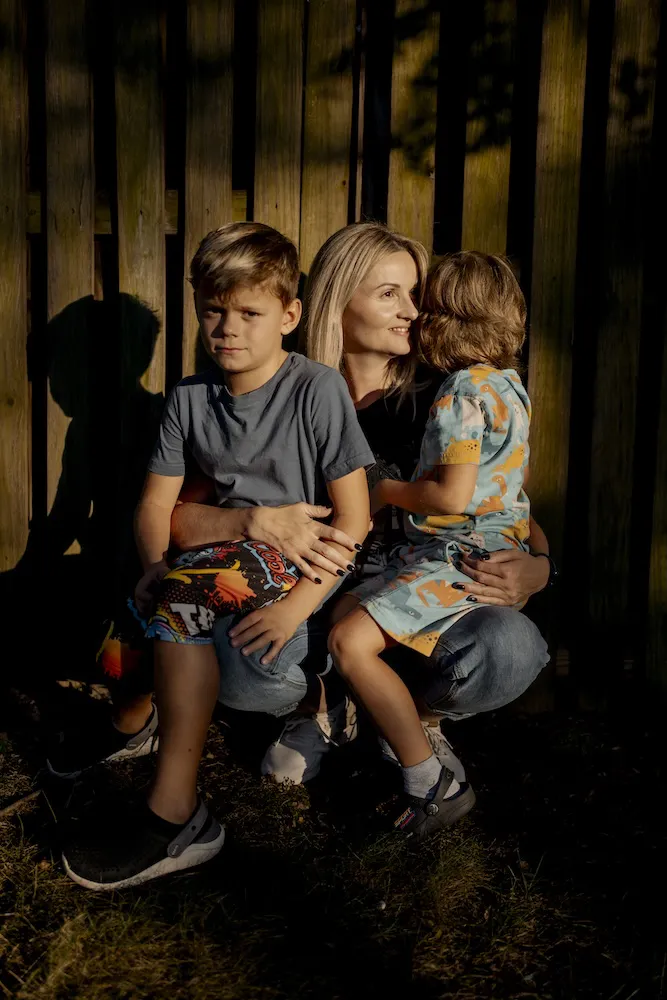 Ukrainian mother Kateryna Sorokdit and her sons 
